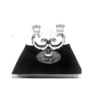 Vintage FOSTORIA Double Arm Glass Candelabra Taper Candlestick Holder 7 in